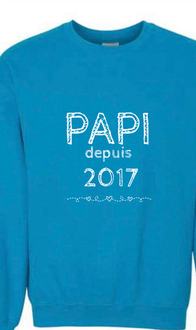 PAPI DEPUIS… coton ouate Col rond bleu UNISEXE
