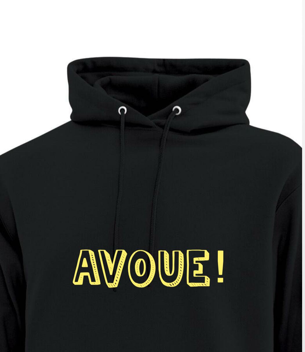 AVOUE  coton ouate  HOODIE ENFANT-ADO-ADULTE noir UNISEXE