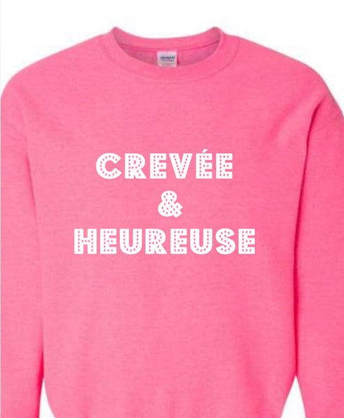 CREVÉE ET HEUREUSE coton ouate Col rond rose sec UNISEXE