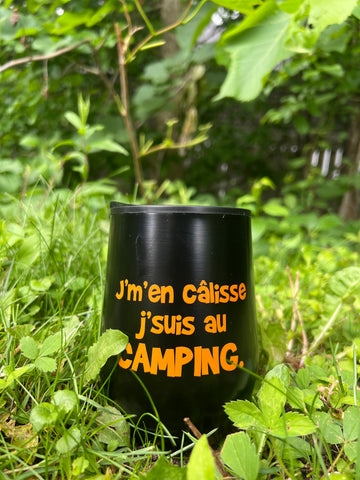 Verre à vin ou café métal J’men cal*** j’suis en CAMPING