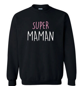 SUPER MAMAN Coton NOIR COL ROND*