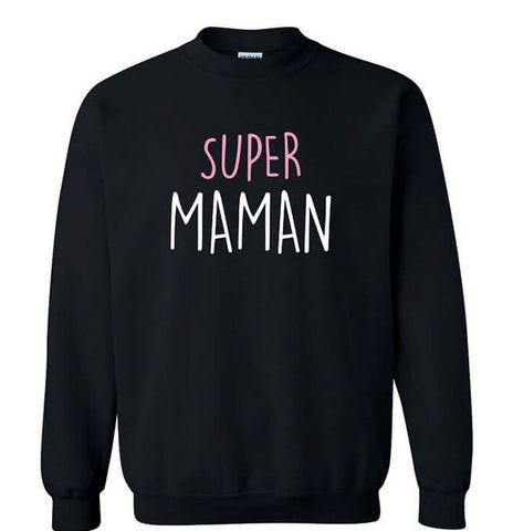 SUPER MAMAN Coton NOIR COL ROND*